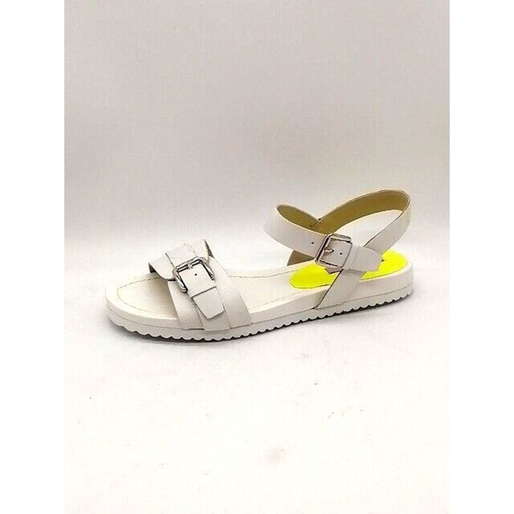 Isaac Mizrahi Womens Sandals Pamela White Leather Shoes Buckle Strap Flat 8 NEW